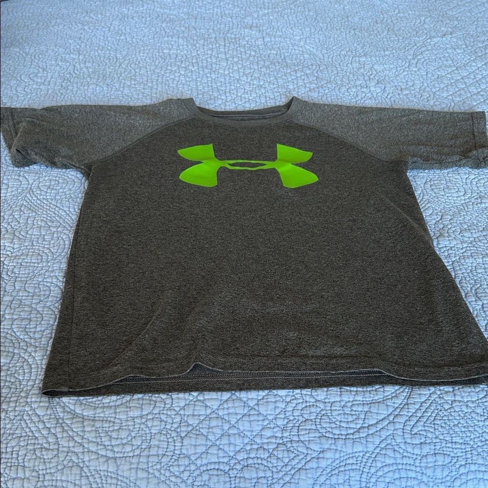Under Armour Kids Charcoal and Neon Green Tee